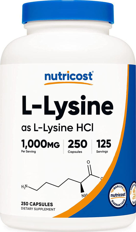 Nutricost L-Lysine 1000mg, 250 Capsules - 500mg Per Cap, Gluten Free, Non-GMO
