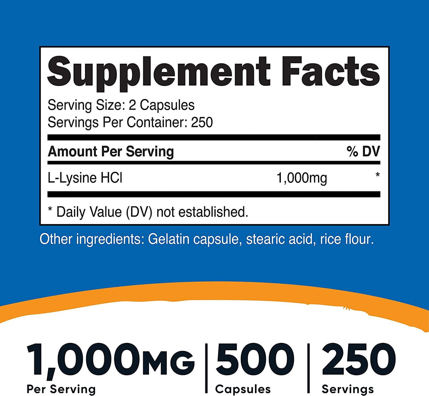 Nutricost L-Lysine 1000mg Per Serving, 250 Servings, 500 Capsules - Gluten Free, Non-GMO, 500mg Per Capsule
