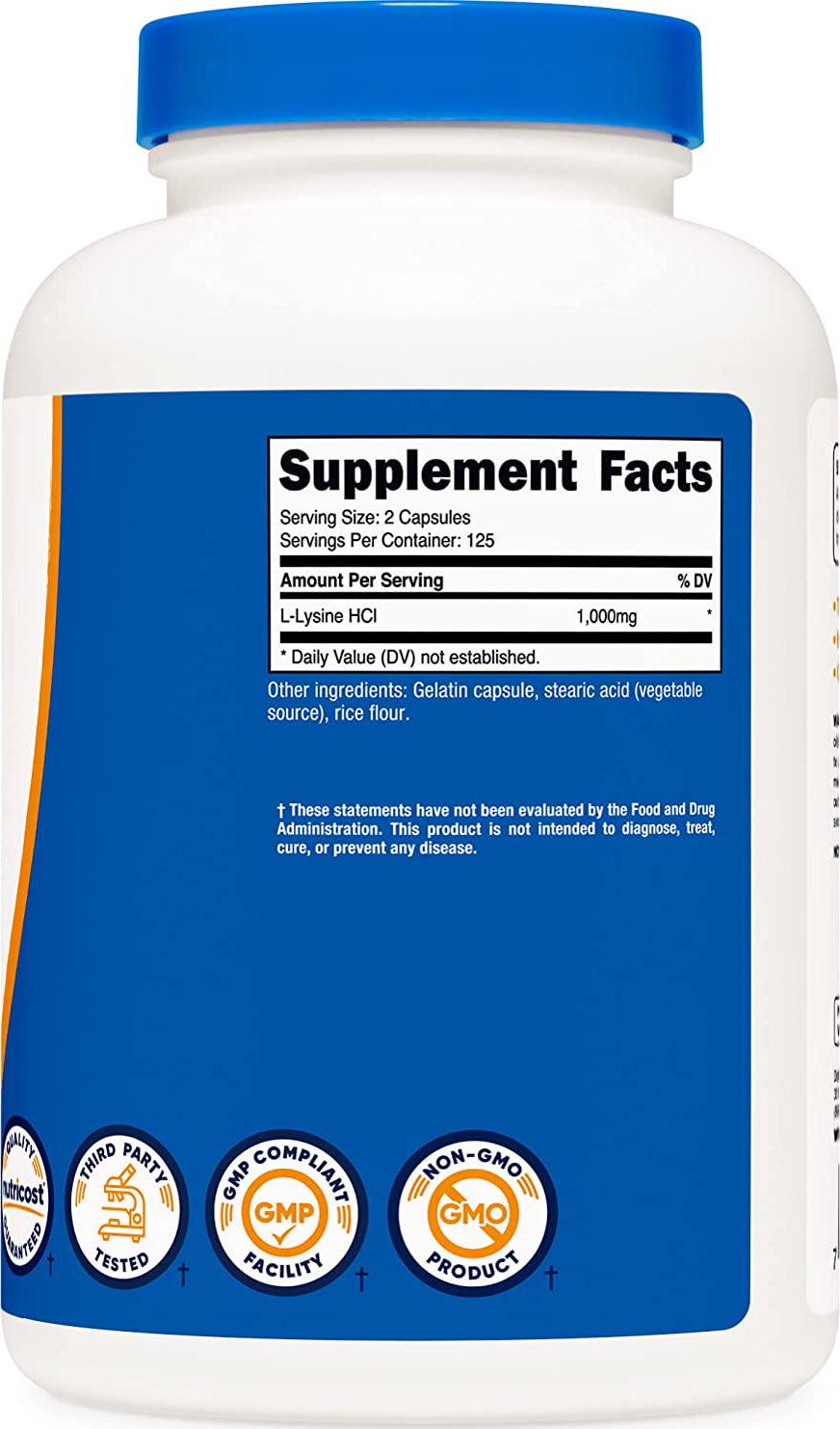 Nutricost L-Lysine 1 250 Cap Bottle