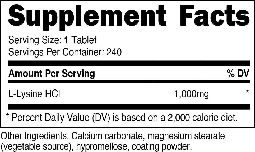 Nutricost L-Lysine 1000mg, 240 Tablets - Gluten Free, Non-GMO, and Vegetarian Friendly