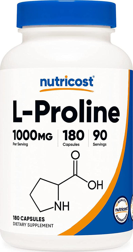 Nutricost L-Proline 1000mg, 180 Capsules (90 Servings) - 500mg Per Cap, Non-GMO, Gluten Free