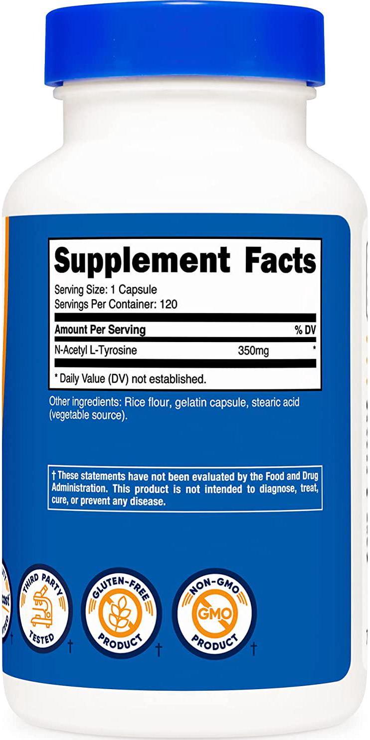 Nutricost N-Acetyl L-Tyrosine 350Mg, ules - Gluten Free, Non-Gmo