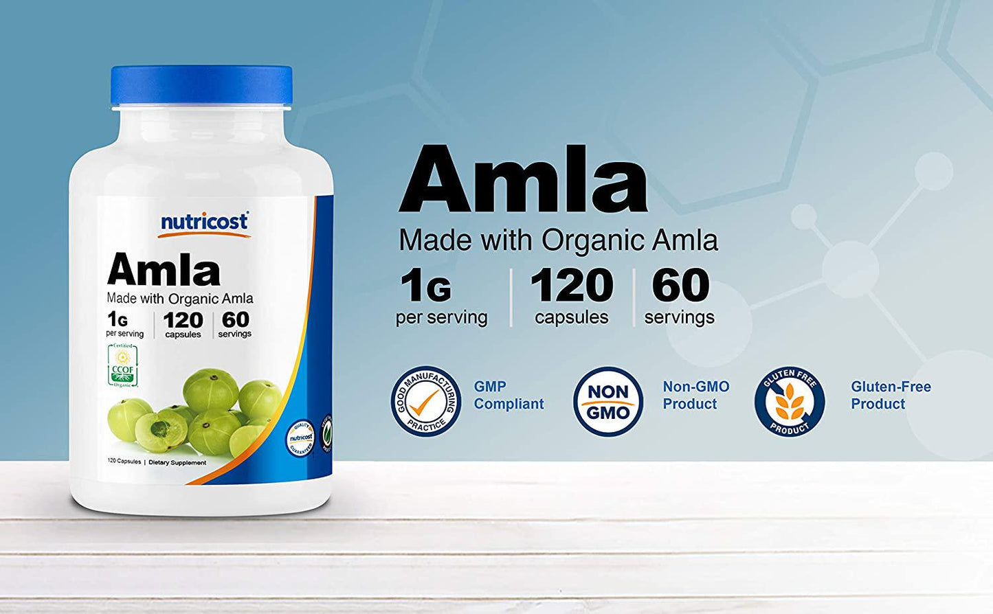 Nutricost Organic AMLA Capsules 1000mg, 60 Servings - Certified CCOF Organic, Vegan, Gluten Free, 500mg Per Capsule, 120 Capsules