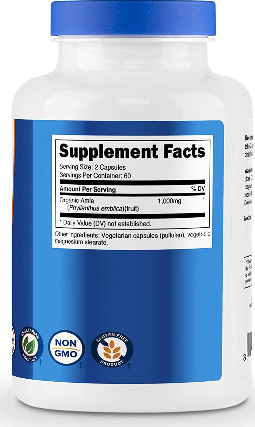 Nutricost Organic AMLA Capsules 1000mg, 60 Servings - Certified CCOF Organic, Vegan, Gluten Free, 500mg Per Capsule, 120 Capsules
