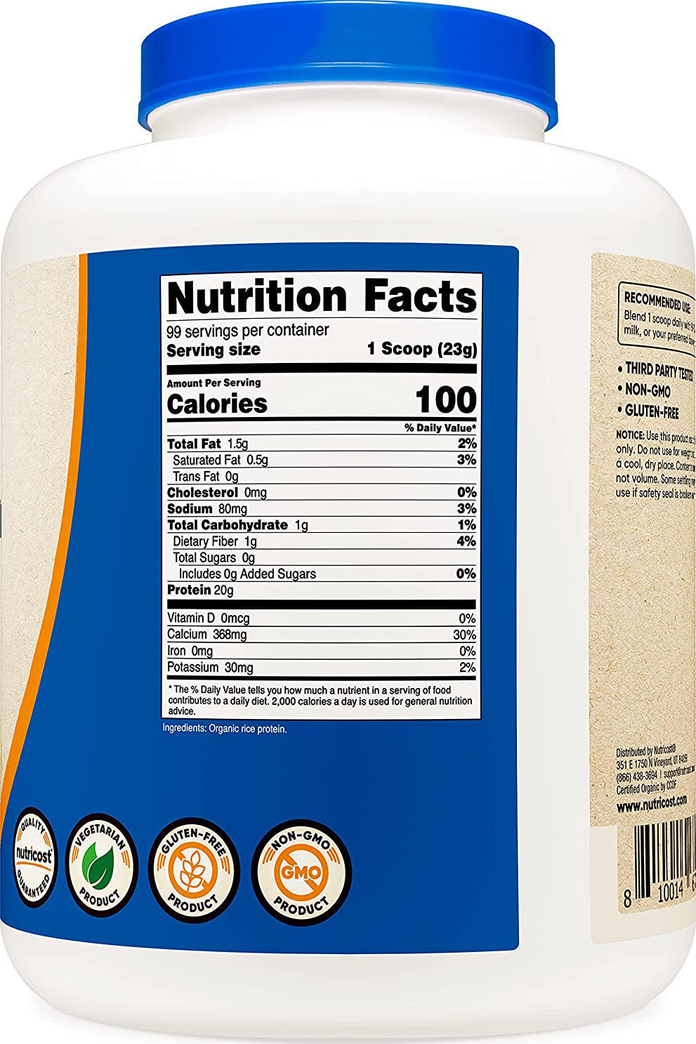 Nutricost Organic Rice Protein Powder 5lbs (Unflavored) - Certified USDA Organic, 20G of Rice Protein Per Serv, Non-GMO