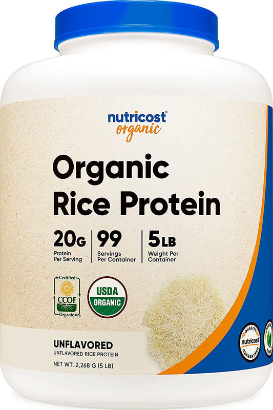 Nutricost Organic Rice Protein Powder 5lbs (Unflavored) - Certified USDA Organic, 20G of Rice Protein Per Serv, Non-GMO