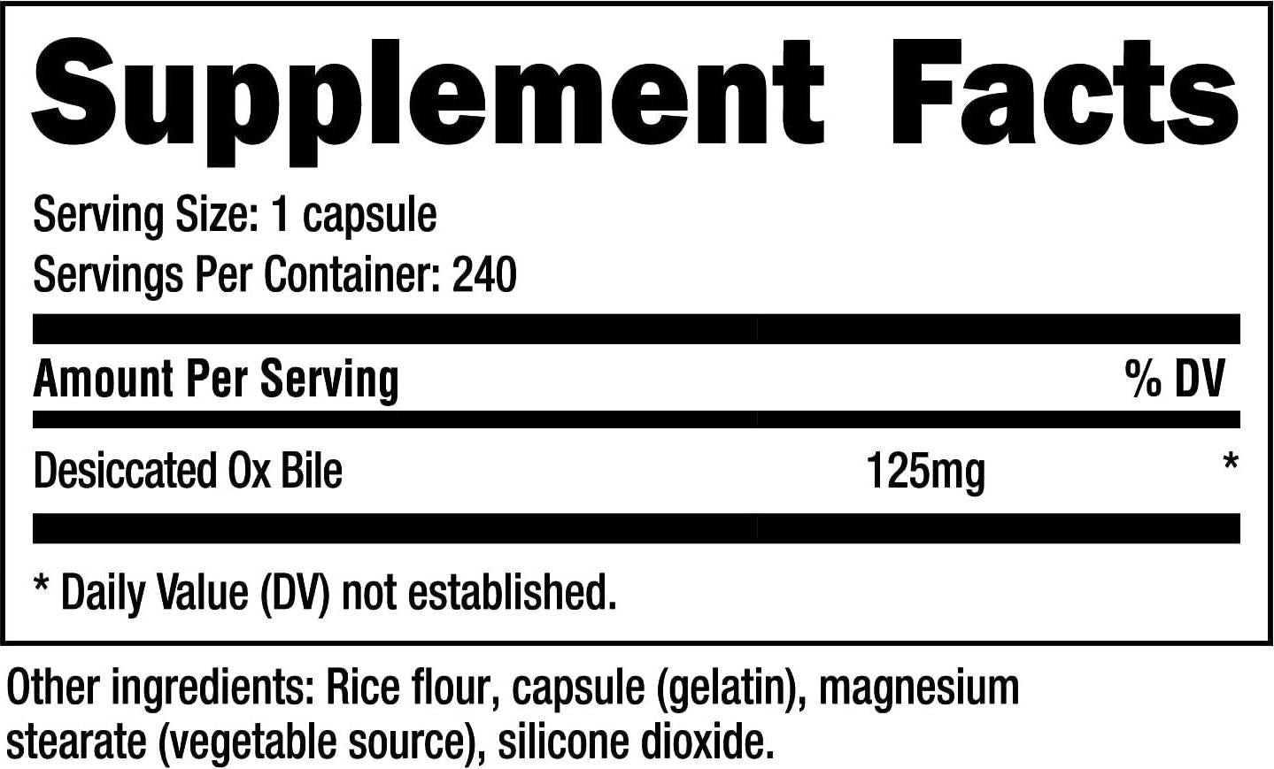 Nutricost Ox Bile Capsules 125mg, 240 Veggie Capsules - Gluten Free, Non-GMO