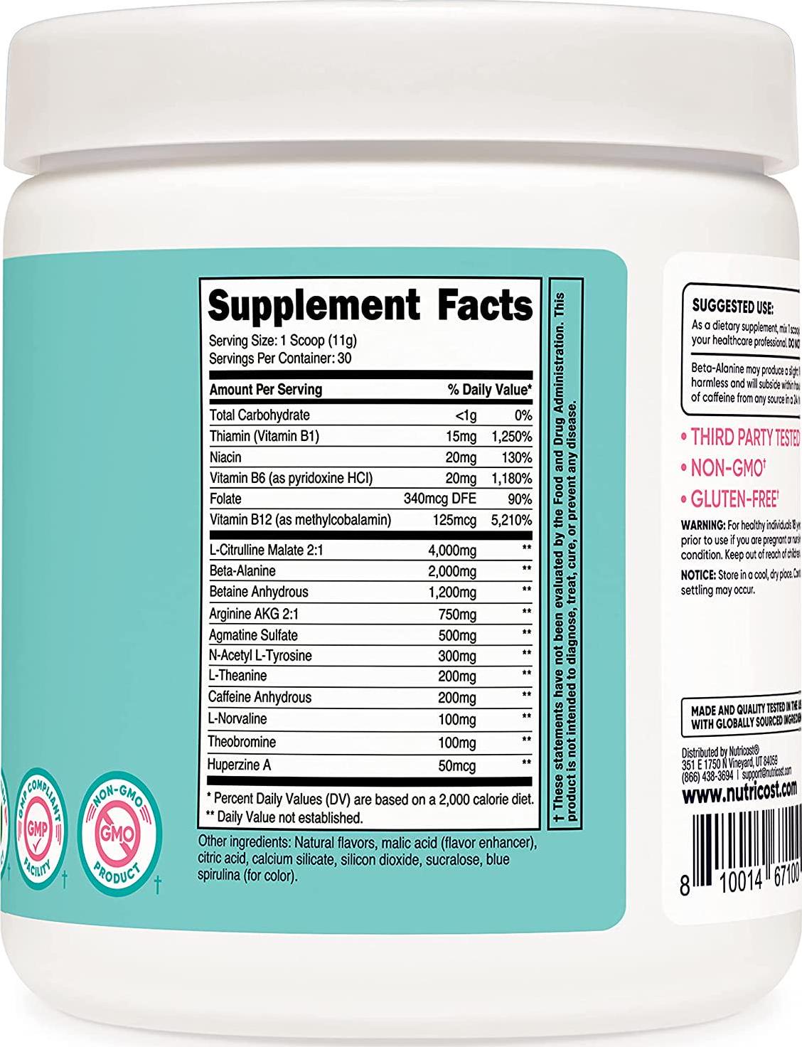 Nutricost Pre-Workout Powder for Women Blue Raspberry (30 Serv)