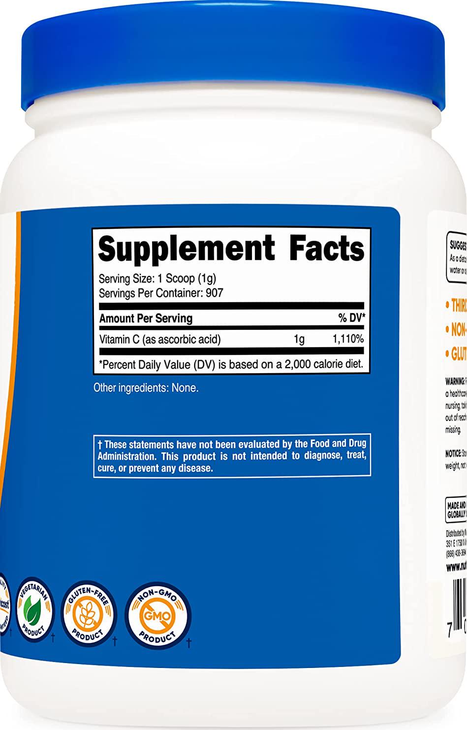 Nutricost Pure Ascorbic Acid Powder 2LBS (Best Deal)