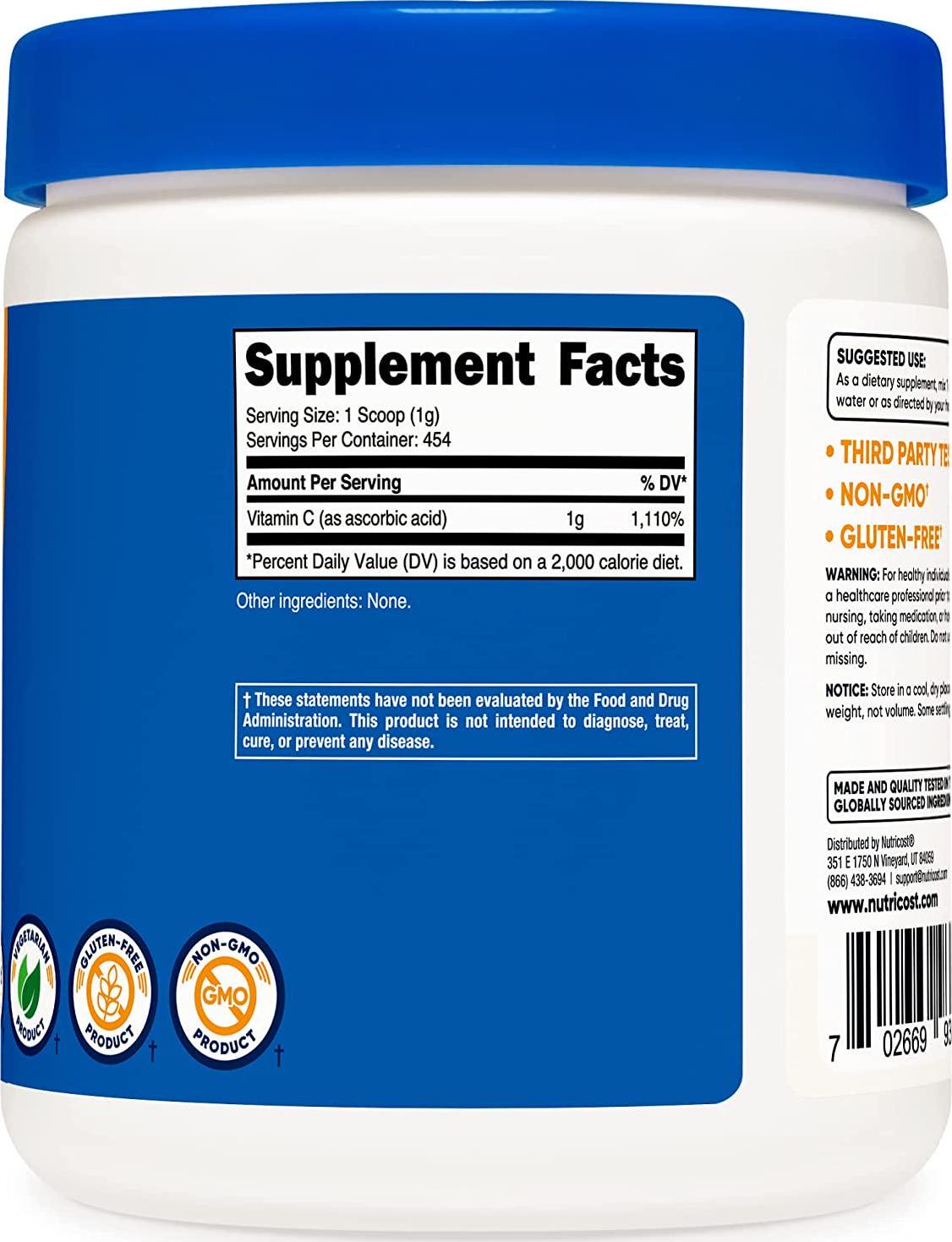 Nutricost Pure Ascorbic Acid Powder 1 LB