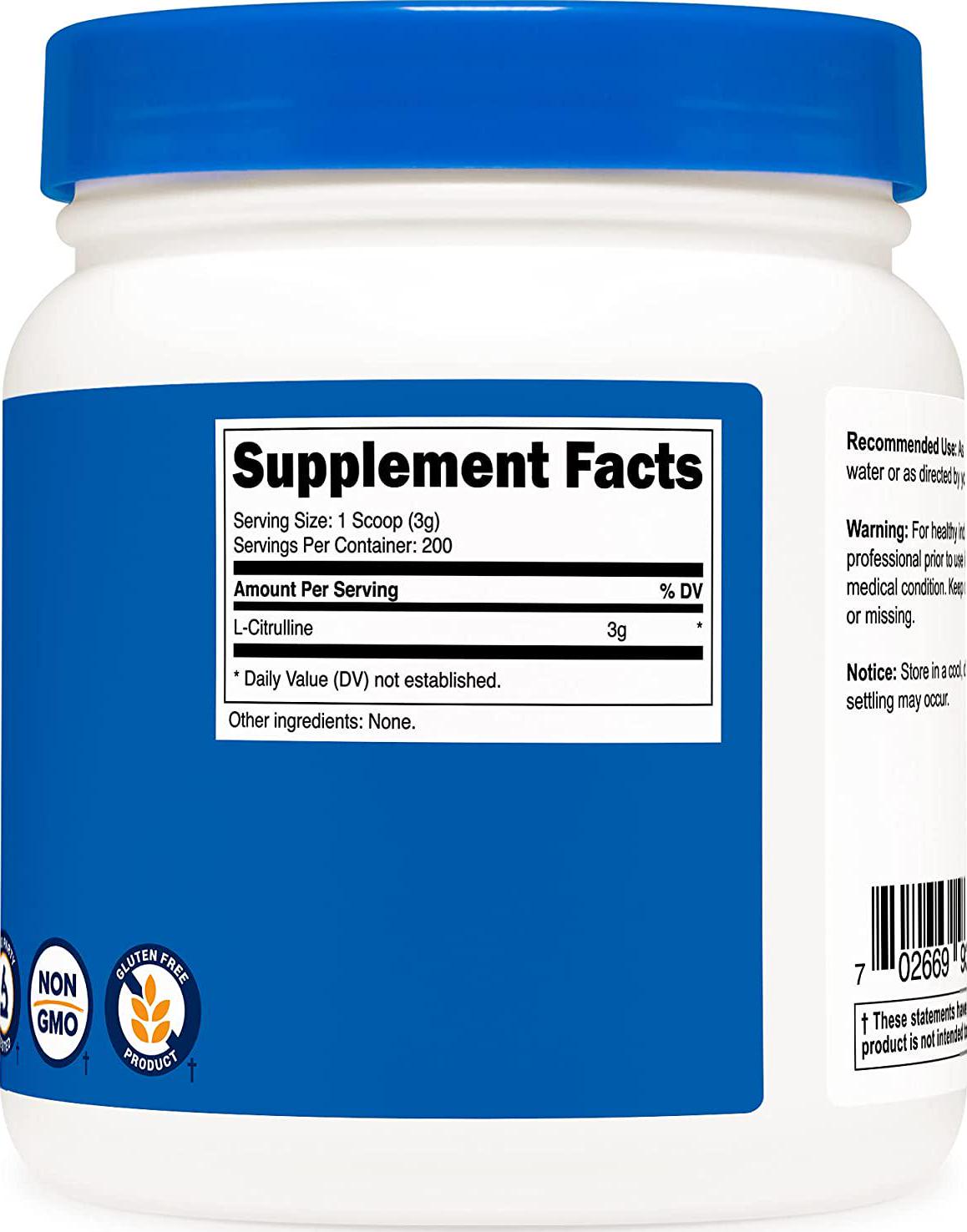 Nutricost Pure L-Citrulline (Base) Powder (600 Grams)