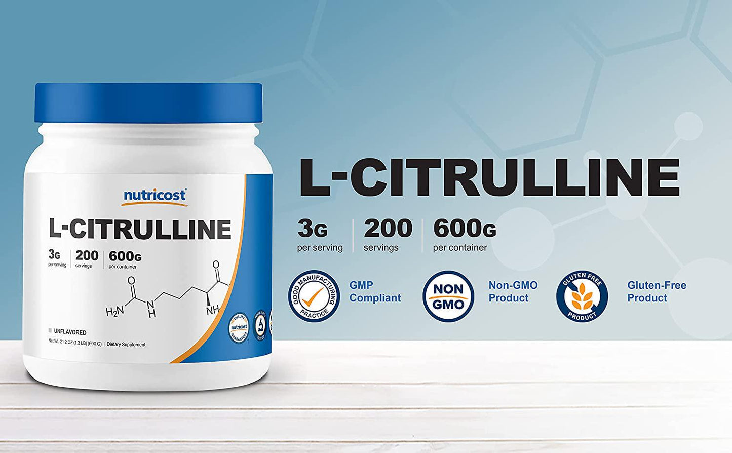 Nutricost Pure L-Citrulline (Base) Powder (600 Grams)