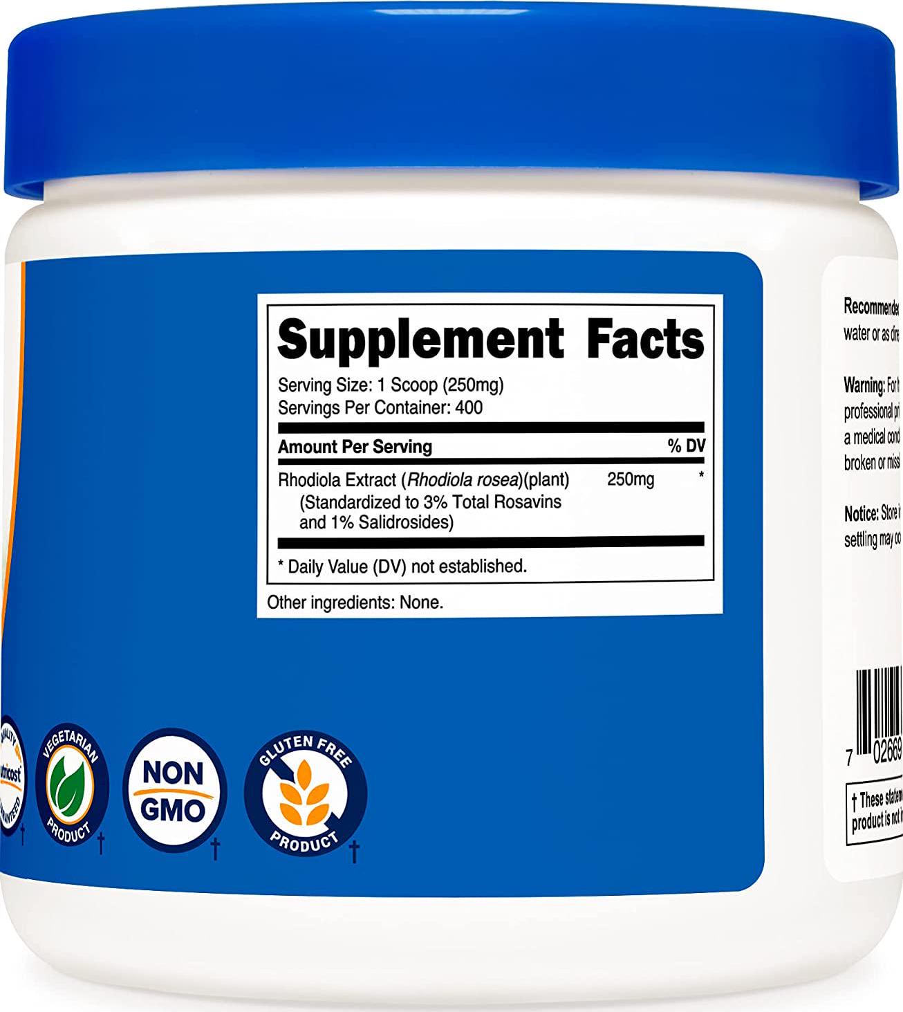 Nutricost Rhodiola Rosea Powder 100 Grams - Pure Powder, Gluten Free And Non-Gmo