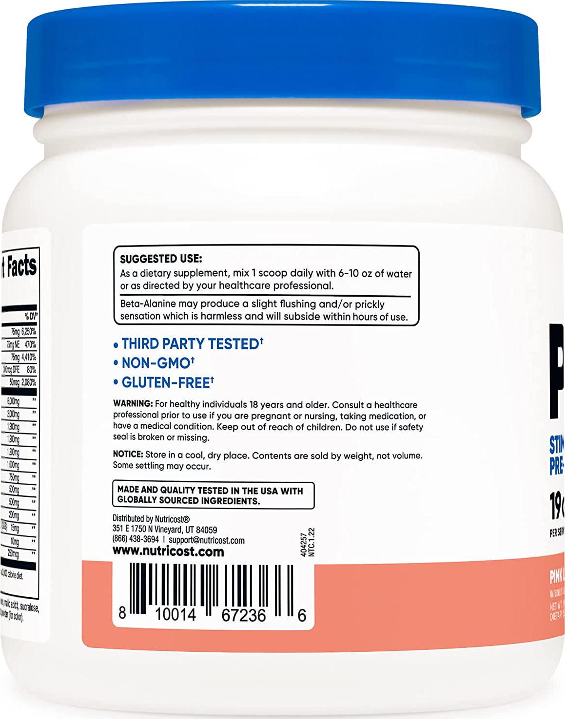 Nutricost Stim-Free Pre-Workout, 30 Servings (Pink Lemonade) - Caffeine Free, Stimulant Free, Non-GMO, Gluten Free