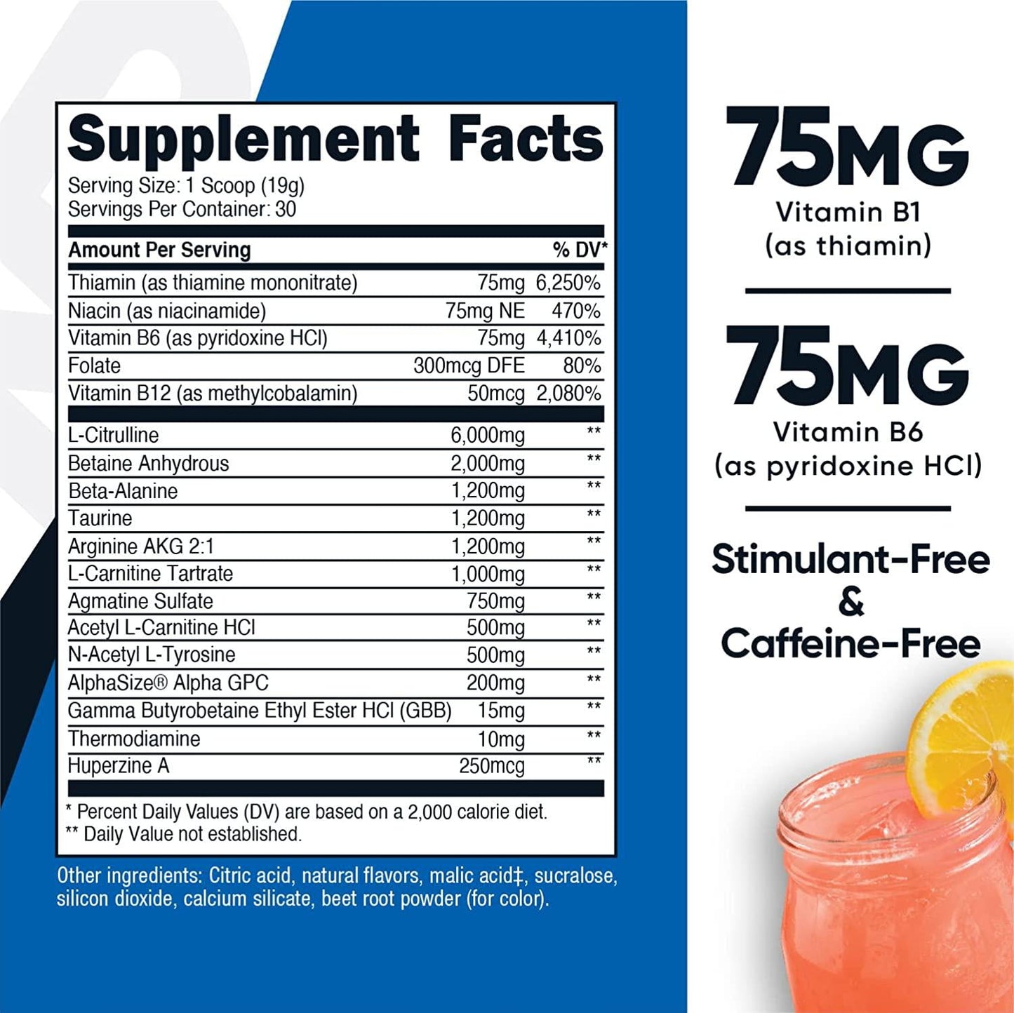 Nutricost Stim-Free Pre-Workout, 30 Servings (Pink Lemonade) - Caffeine Free, Stimulant Free, Non-GMO, Gluten Free