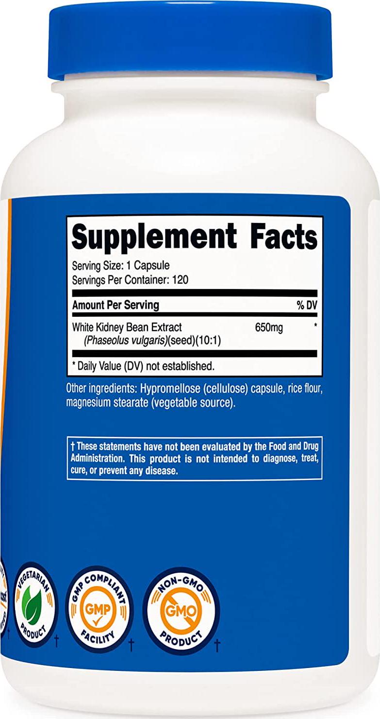 Nutricost White Kidney Beans Capsules 650mg 120 Capsules - Veggie Caps, Gluten Free and Non-GMO