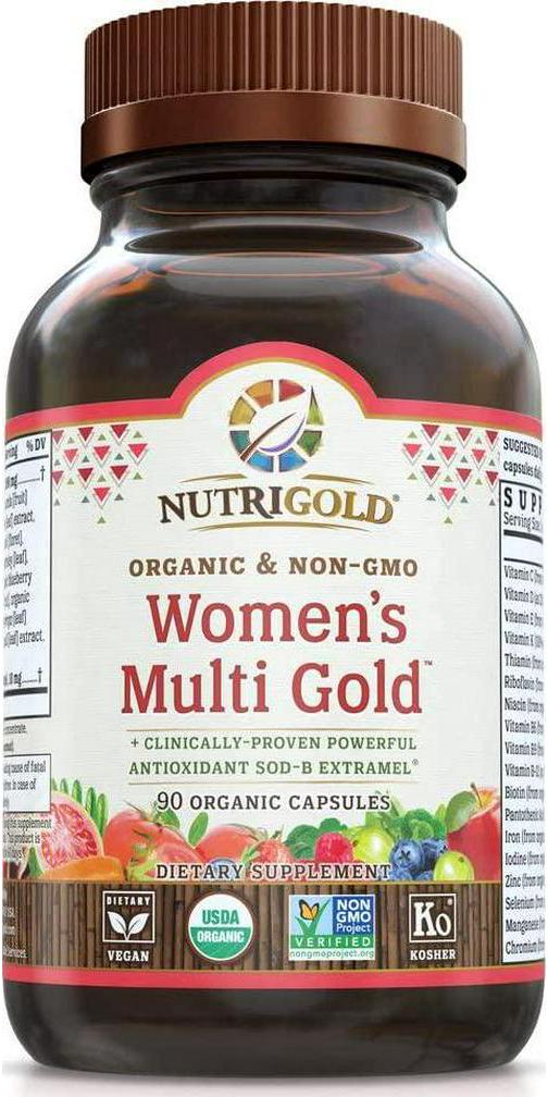 Nutrigold Organic Multivitamin for Women, Women's Multi Gold, 90 Capsules, Plant-Based Whole Food Multivitamin With Iron, Non-gmo, vegan, Kosher