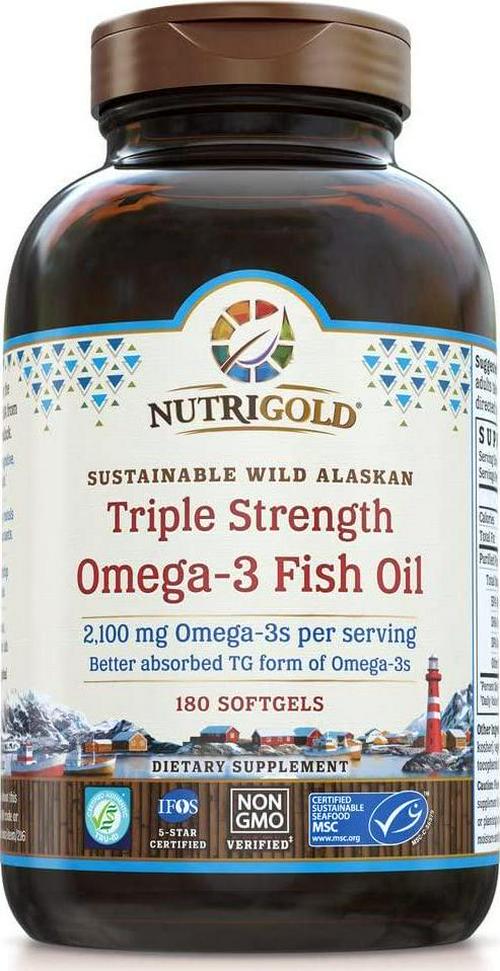 Nutrigold Triple Strength Omega-3 Fish Oil Supplement, 2100 mg, 180 Softgels