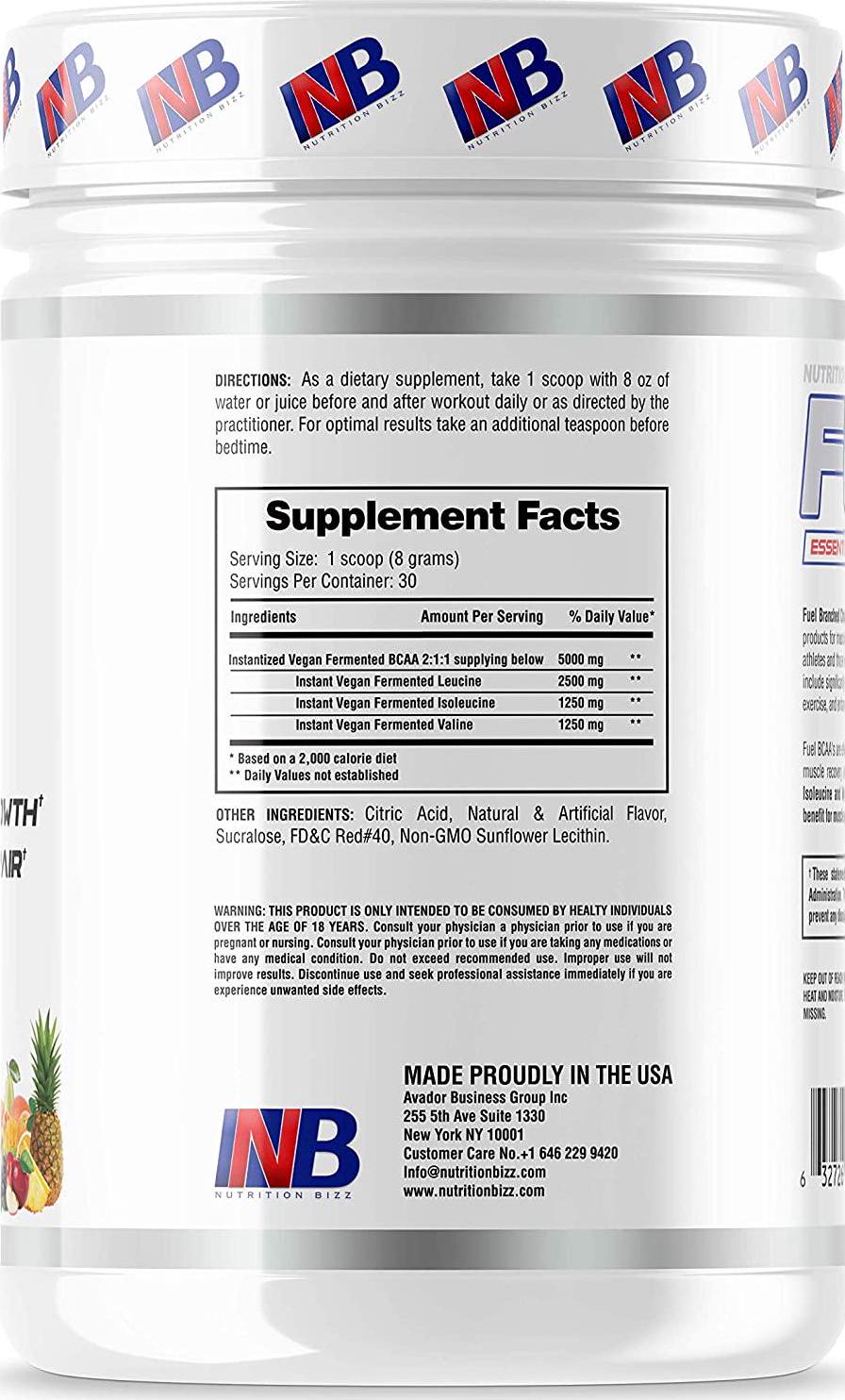 NutritionBizz BCAA Powder, 5 Grams of BCAAs Amino Acids, Post Workout Recovery Drink for Muscle Building, Recovery, and Endurance, 30 Servings (Fruit Punch)