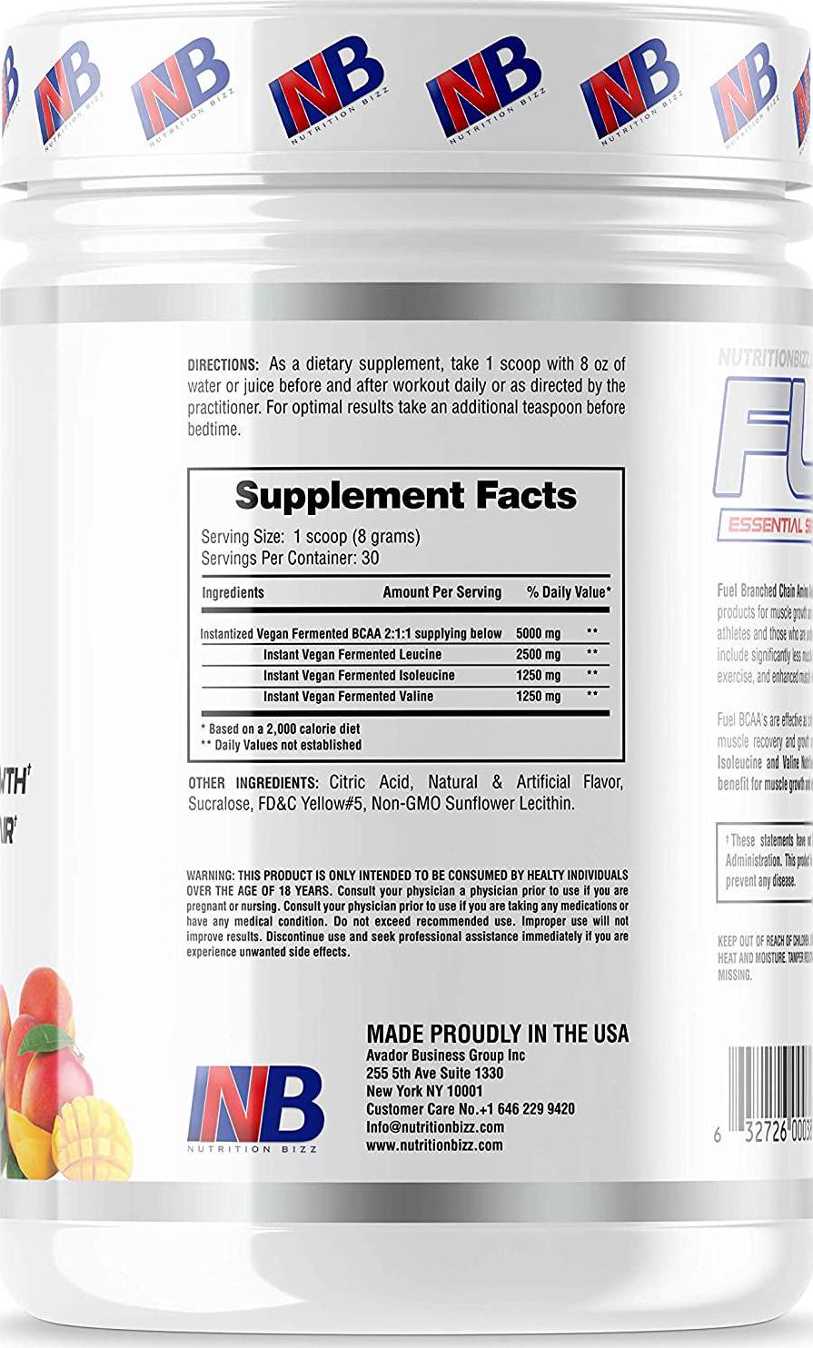 NutritionBizz BCAA Powder, 5 Grams of BCAAs Amino Acids, Post Workout Recovery Drink for Muscle Building, Recovery, and Endurance, 30 Servings (Peach Mango)