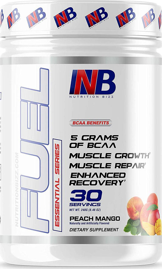NutritionBizz BCAA Powder, 5 Grams of BCAAs Amino Acids, Post Workout Recovery Drink for Muscle Building, Recovery, and Endurance, 30 Servings (Peach Mango)