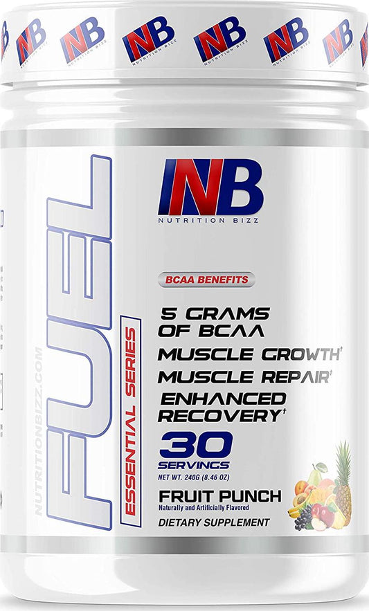 NutritionBizz BCAA Powder, 5 Grams of BCAAs Amino Acids, Post Workout Recovery Drink for Muscle Building, Recovery, and Endurance, 30 Servings (Fruit Punch)