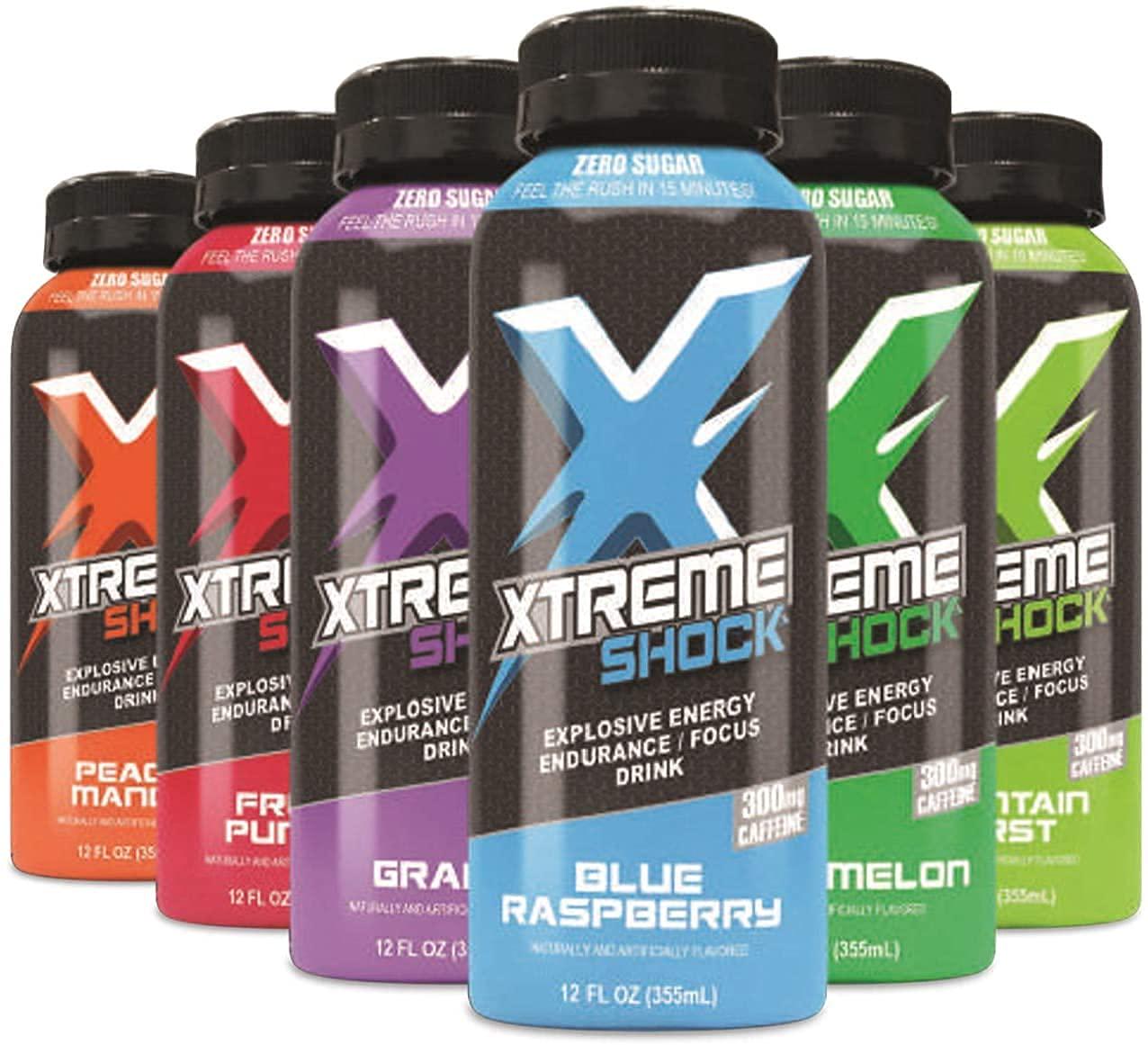 Nutrition Research Group (NRG), Xtreme Shock Energy Drink - Energy, Endurance, and Focus with Zero Sugar, 300mg Caffeine Thermogenic Weight Loss Formula 12floz/12pk (Variety Pack) 12 Fl Oz (12-Pack)