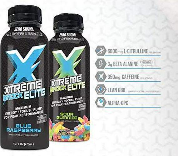 Nutrition Research Group (NRG) Xtreme Shock Elite Xtreme Energy Drink - Alpha GPC for Razor Sharp Focus - Nitric Oxide Formula with Zero Sugar, 350mg Caffeine - 16floz/12pk (Watermelon)