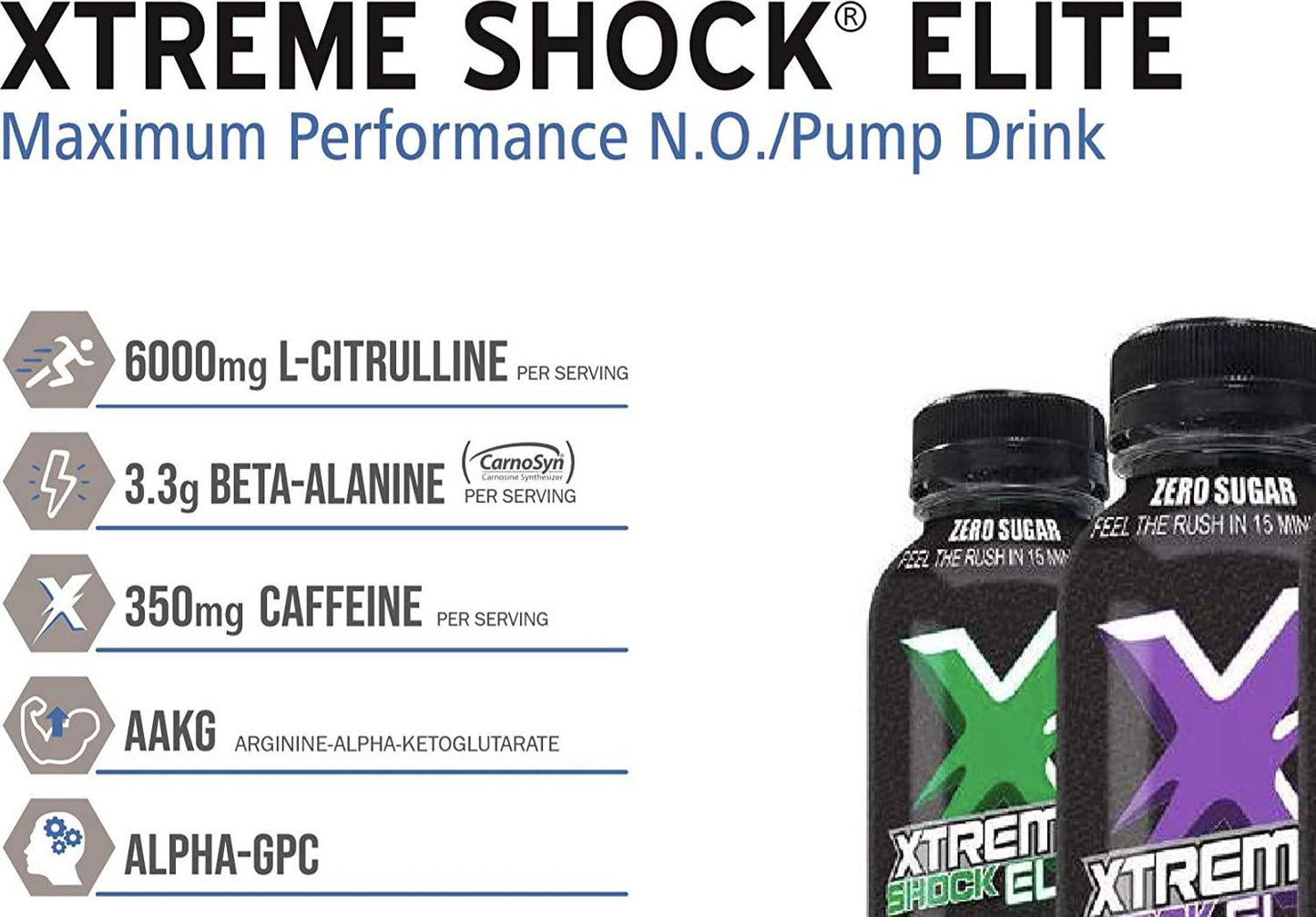 Nutrition Research Group (NRG) Xtreme Shock Elite Xtreme Energy Drink - Alpha GPC for Razor Sharp Focus - Nitric Oxide Formula with Zero Sugar, 350mg Caffeine - 16floz/12pk (Watermelon)