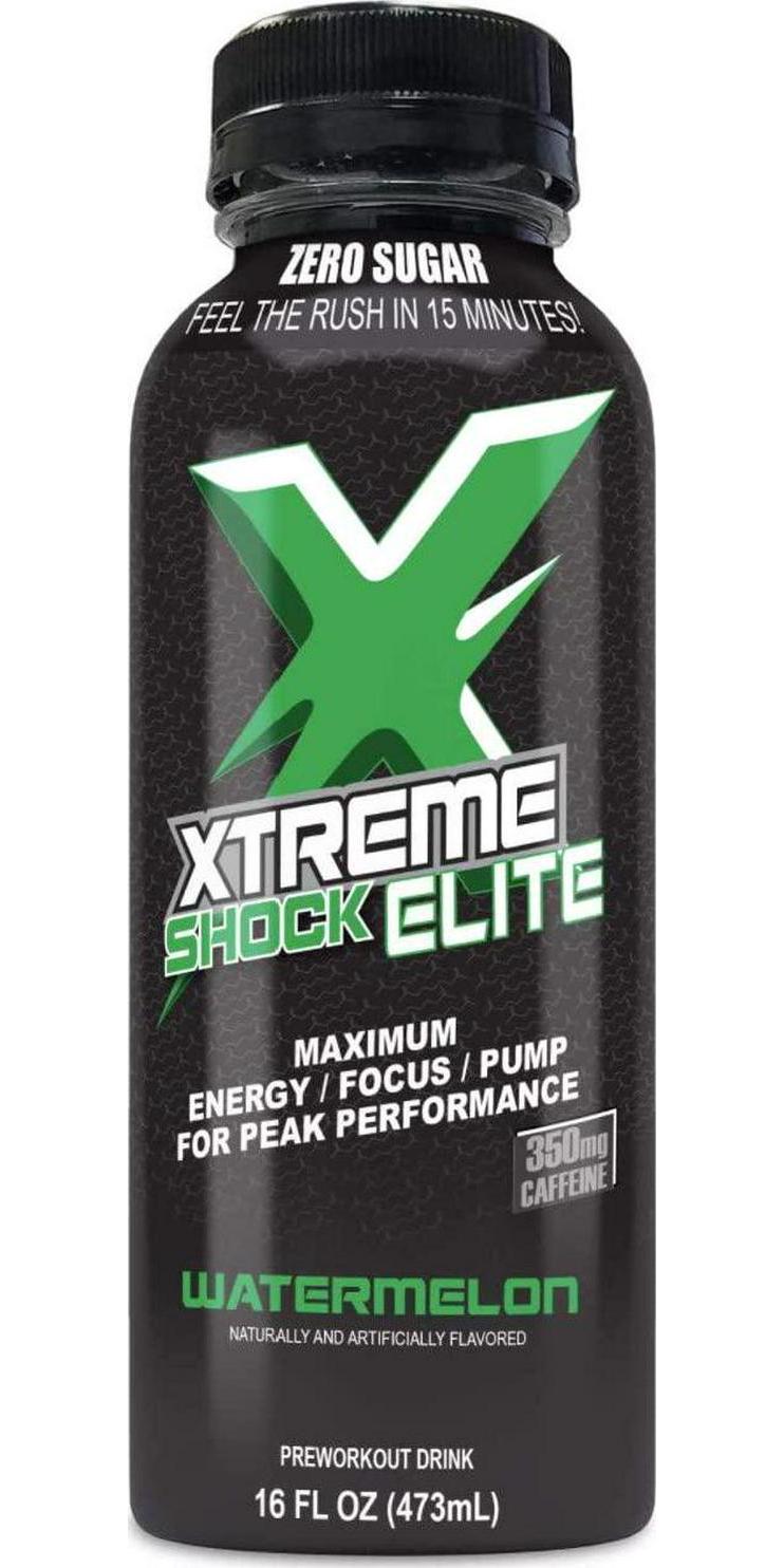 Nutrition Research Group (NRG) Xtreme Shock Elite Xtreme Energy Drink - Alpha GPC for Razor Sharp Focus - Nitric Oxide Formula with Zero Sugar, 350mg Caffeine - 16floz/12pk (Watermelon)