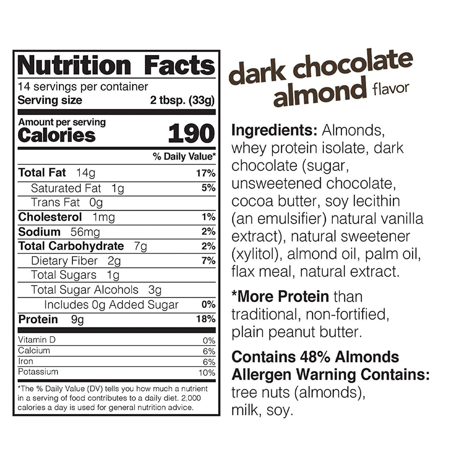 Nuts N More Dark Chocolate Almond Butter Spread, All Natural Keto Snack, Low Carb, Low Sugar, Gluten Free, Non-GMO, High Protein Flavored Nut Butter (15 oz Jar)