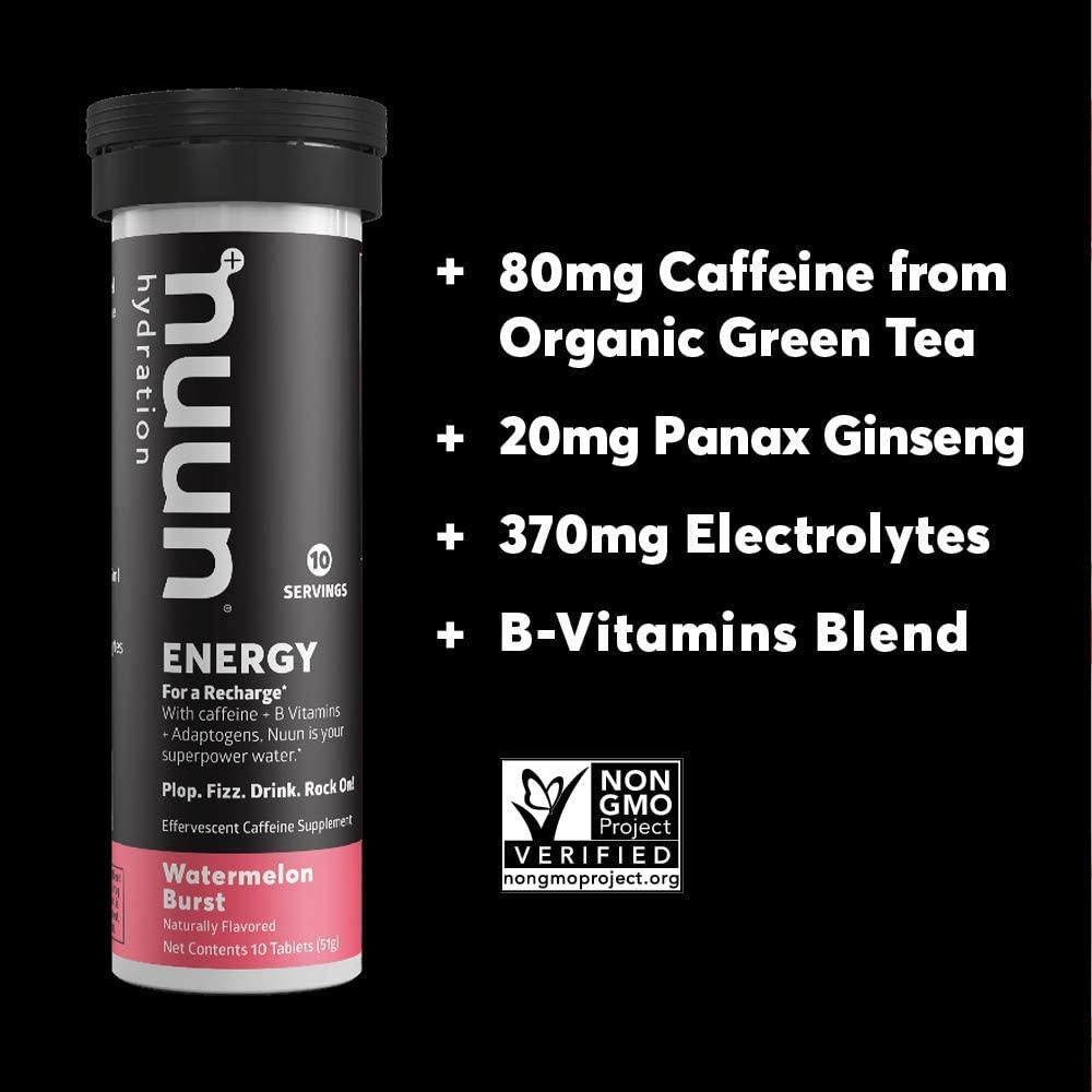 Nuun Energy: Caffeine, B Vitamins, Ginseng, Electrolyte Drink Tablets, Mixed Flavors, 40 Count