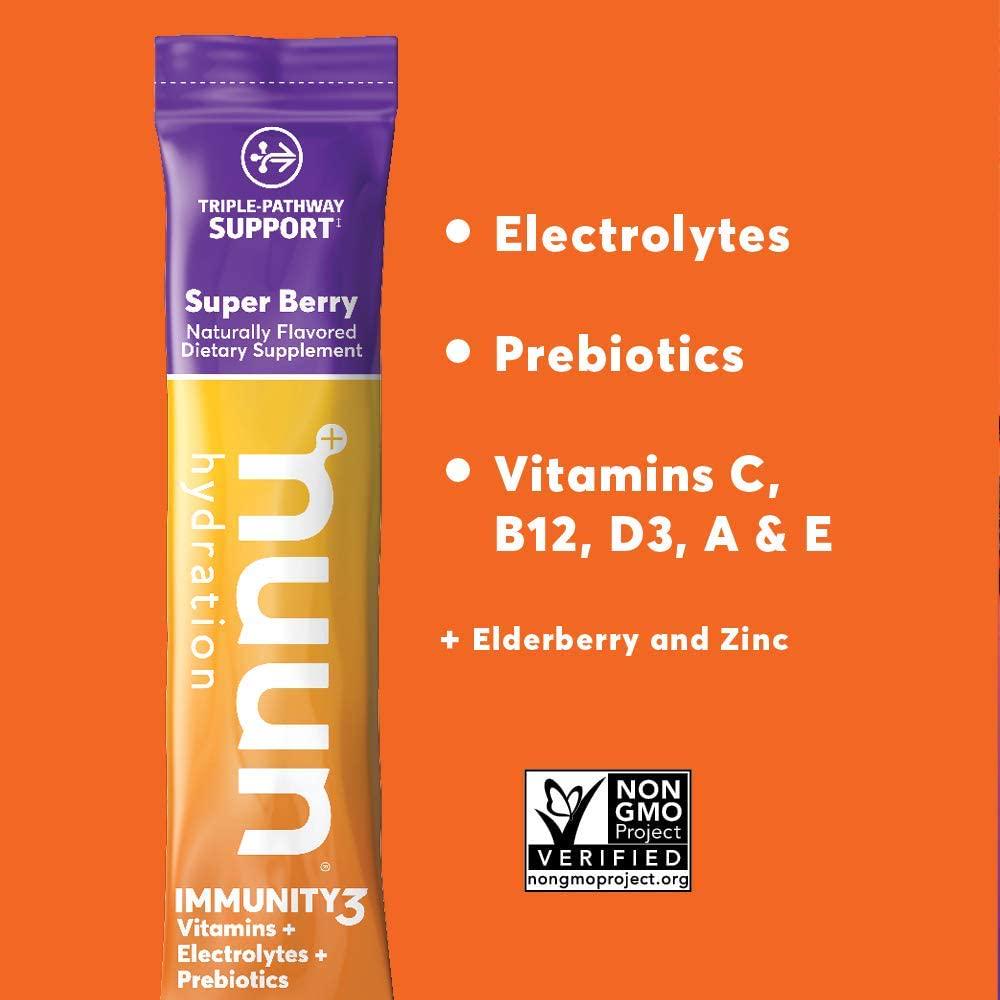 Nuun Immunity3, Electrolyte powder, Elderberry, Vitamins, Prebiotics, Zinc, Super Berry, 14 count