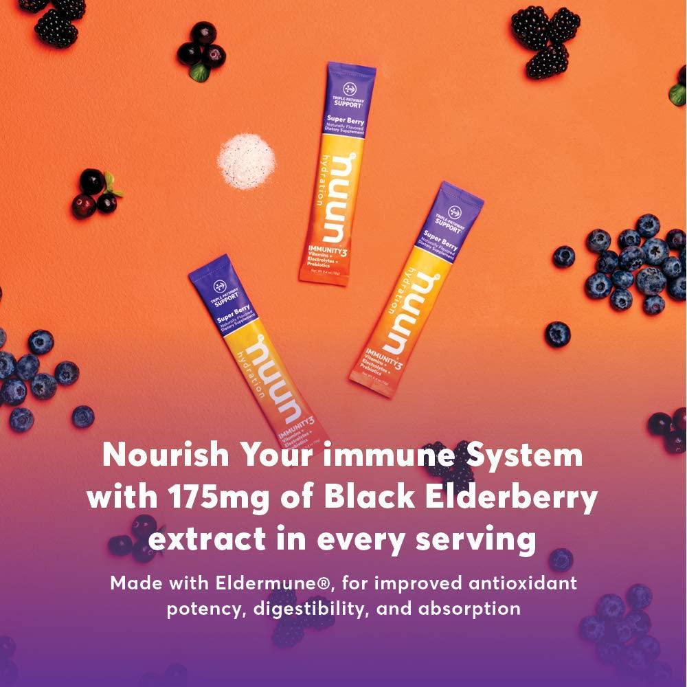 Nuun Immunity3, Electrolyte powder, Elderberry, Vitamins, Prebiotics, Zinc, Super Berry, 14 count