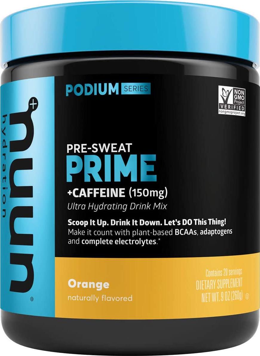 Nuun Prime | Pre-Workout Drink Powder | Vegan BCAAs, Electrolytes, Adaptogens (Orange, 20 Servings - Canister)