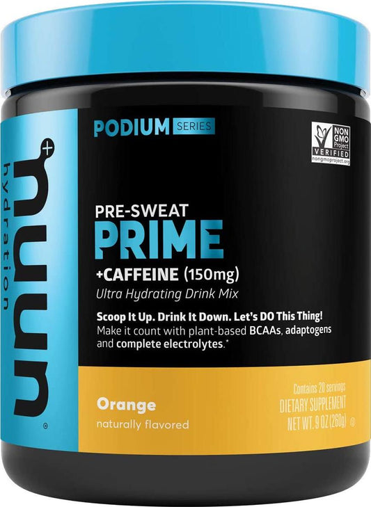 Nuun Prime | Pre-Workout Drink Powder | Vegan BCAAs, Electrolytes, Adaptogens (Orange, 20 Servings - Canister)