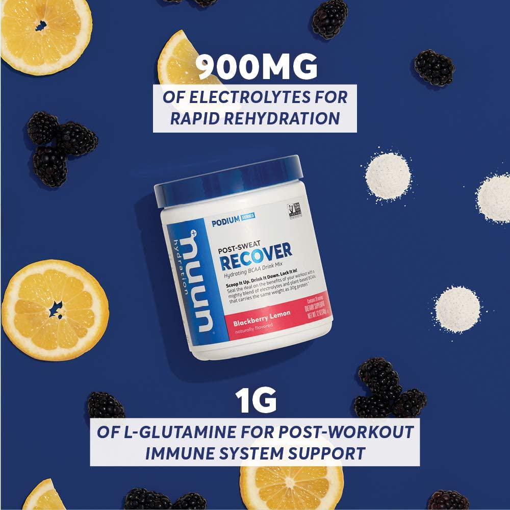 Nuun Recover | Post-Workout Drink | Vegan BCAAs, Electrolytes, L-Glutamine (BlackBerry Lemon, 20 Servings - Canister)