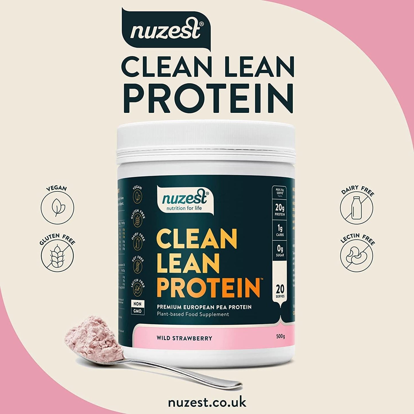 Nuzest Clean Lean Protein Wild Strawberry, 500g 20 serves