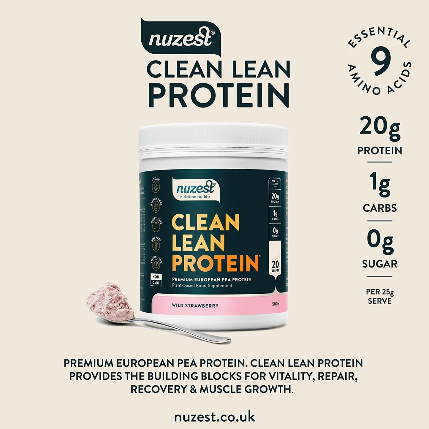 Nuzest Clean Lean Protein Wild Strawberry, 500g 20 serves
