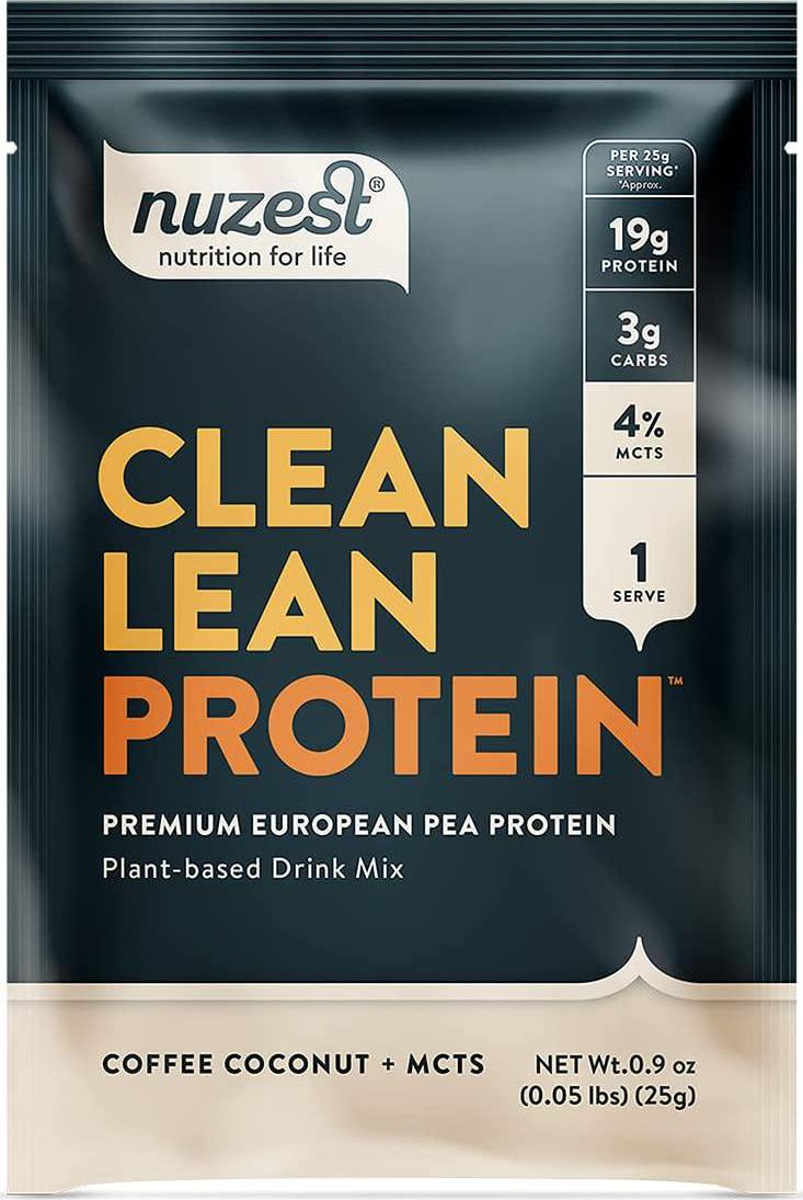 Nuzest Clean Lean Protein Functionals - Premium Vegan Protein Powder, European Golden Pea Protein, Dairy Free, Gluten Free, GMO Free, Naturally Sweetened, Coconut, Coffee and MCTs, Single Serving