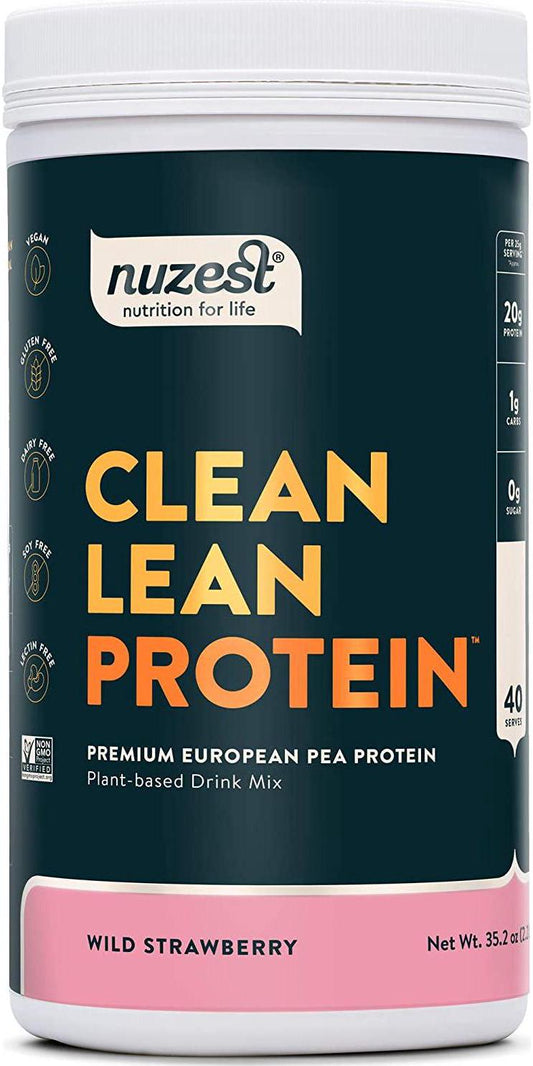 Nuzest Clean Lean Protein - Premium Vegan Protein Powder, Plant Protein Powder, European Golden Pea Protein, Dairy Free, Gluten Free, GMO Free, Naturally Sweetened, Wild Strawberry, 40 Srv, 2.2 lb