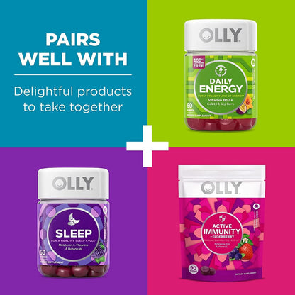 OLLY Goodbye Stress Gummy, 30 Day Supply (60 Gummies), Berry Verbena, GABA, L Theanine, Lemon Balm, Chewable Supplement