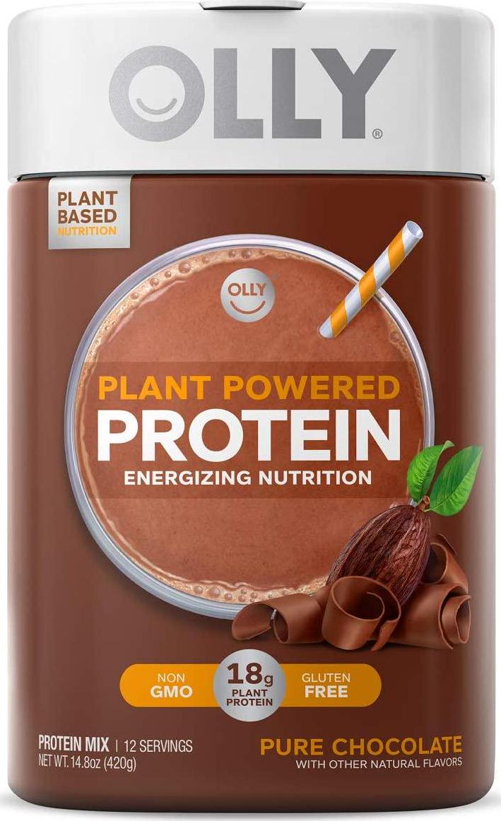 OLLY Plant Powered Protein, 18g Plant Protein, Protein Powder, Vegan, Gluten Free, Non GMO, Chocolate, 12 Day Supply - 14.8 Ounces