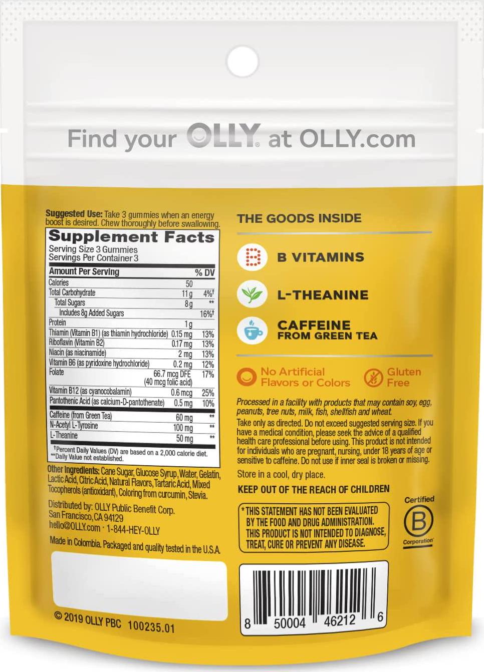 OLLY Swift Energy Gummy, Caffeine from Green Tea, B Vitamins, L Theanine, Trial and Travel Pouch, Pineapple - 8 Pouches