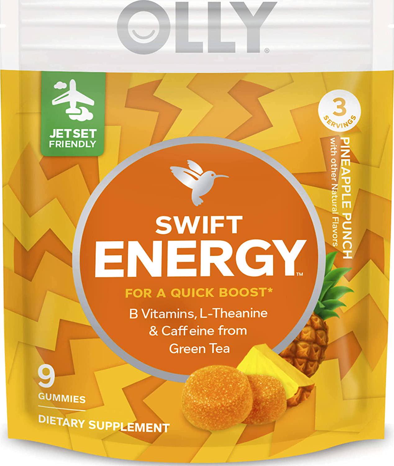 OLLY Swift Energy Gummy, Caffeine from Green Tea, B Vitamins, L Theanine, Trial and Travel Pouch, Pineapple - 8 Pouches