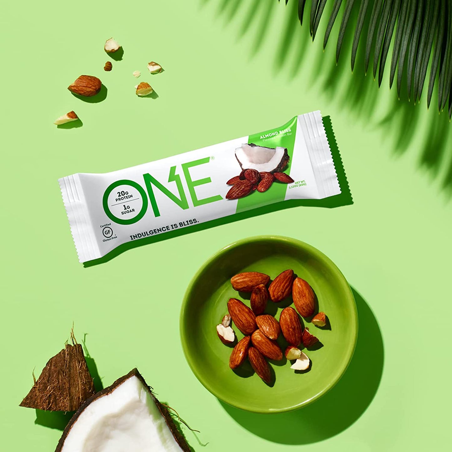ONE Protein Bars, Almond Bliss, Gluten Free Protein Bars with 20g Protein and only 1g Sugar, Guilt-Free Snacking for High Protein Diets, 2.12 oz (12 Pack)