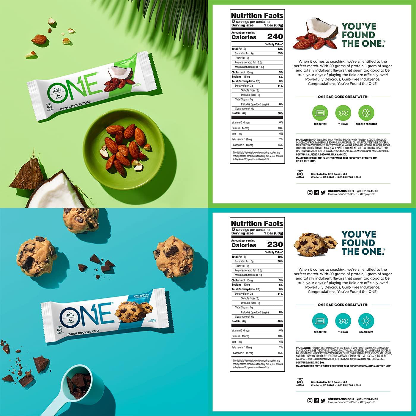 ONE Protein Bars, Sampler Variety Pack, Gluten Free 20g Protein and Only 1g Sugar, 2.12 oz Bars (8 Count)