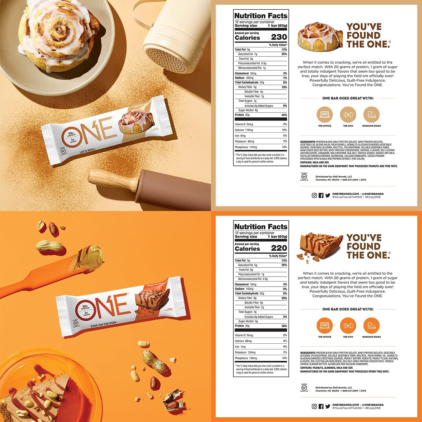 ONE Protein Bars, Sampler Variety Pack, Gluten Free 20g Protein and Only 1g Sugar, 2.12 oz Bars (8 Count)