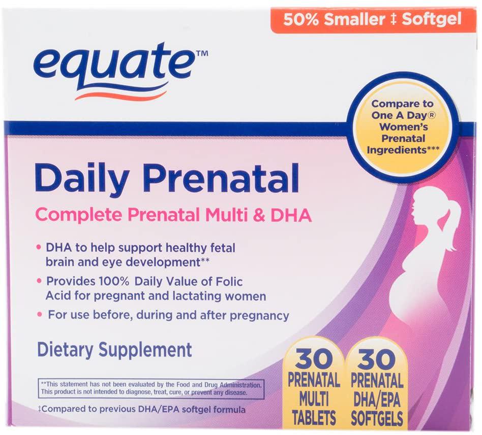 ONLY 1 IN PACK Equate Daily Prenatal Complete Multi With Folic Acid and 200 Mg DHA, 30 Tablets + 30 Softgels