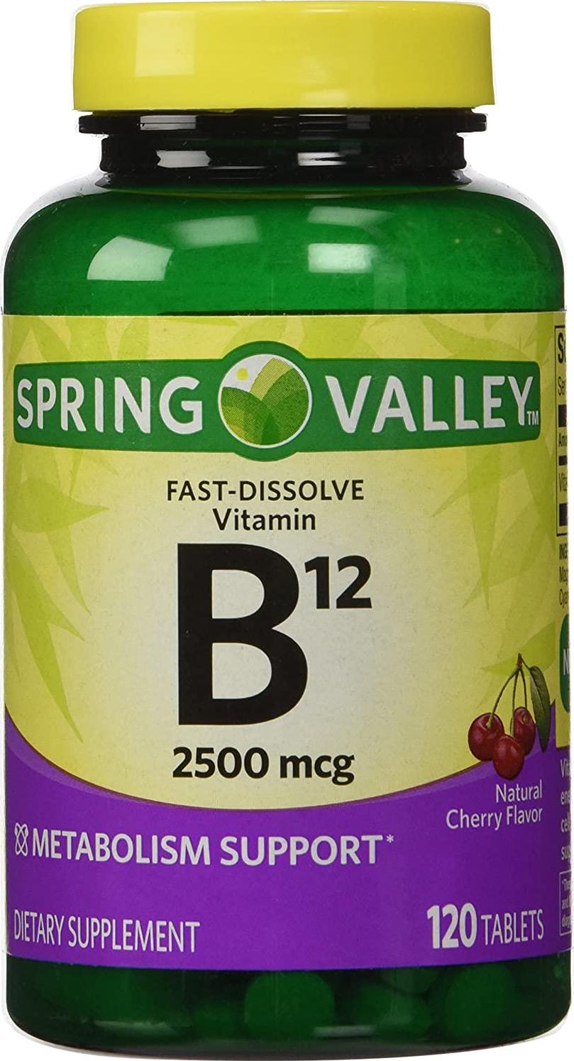 ONLY 1 IN PACK Spring Valley Fast-Dissolve Vitamin B12 2500 Mcg, Metabolism Support, 120 Tablets cherry flavor